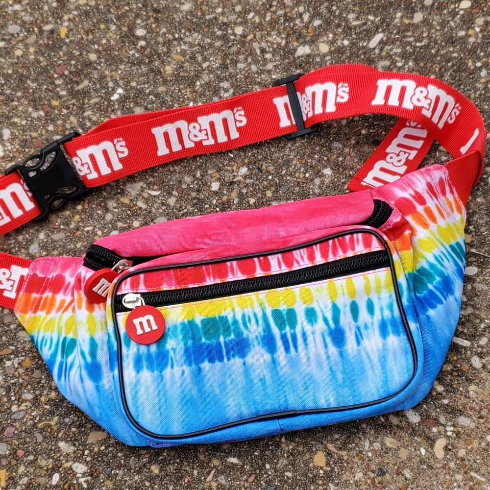 M&Ms Chocolate Candies Tie Dye Fanny Pack Crossbody Travel Belt Bag New